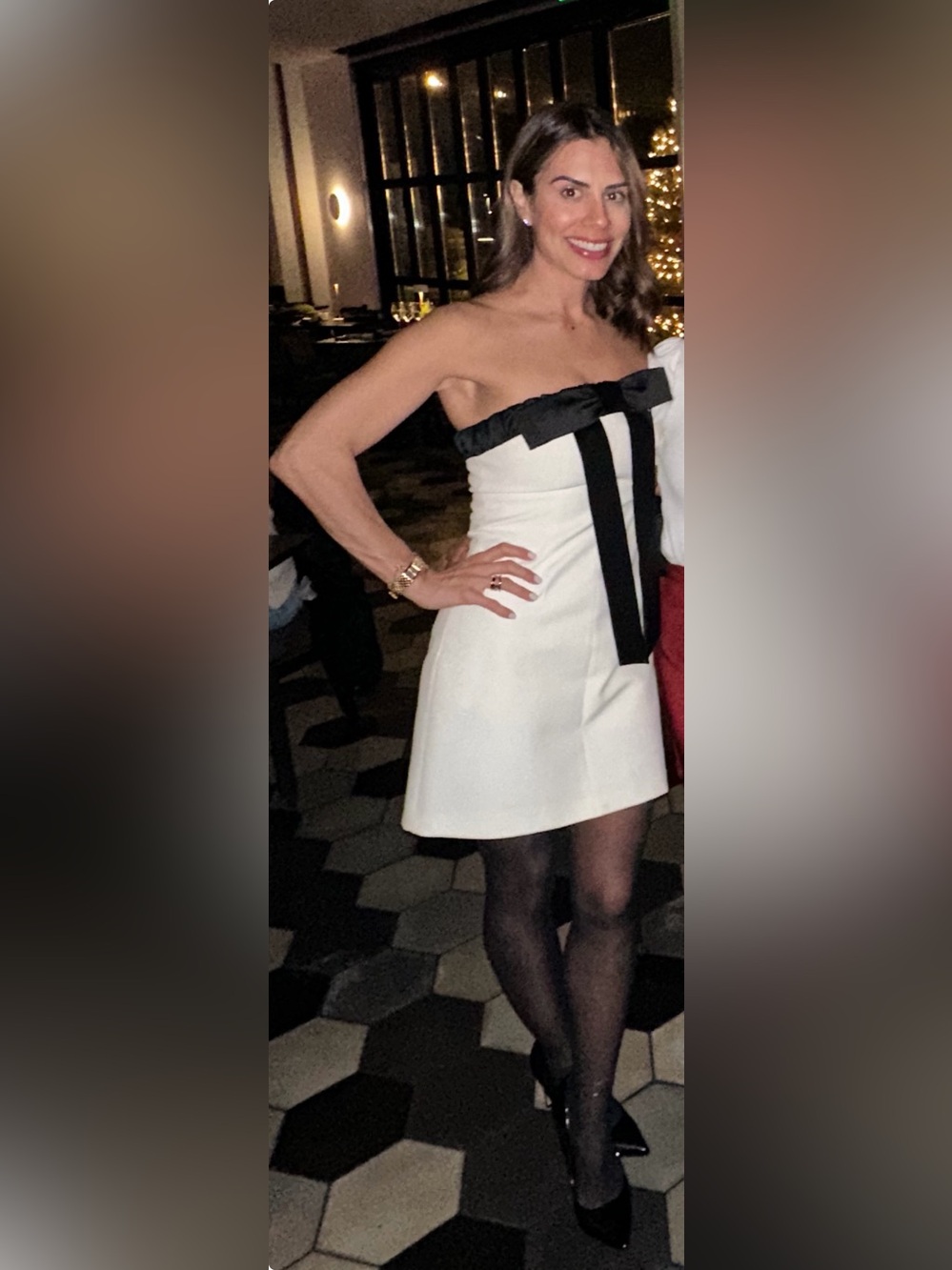 Zara Strapless White Mini Dress with Black Bow Trim